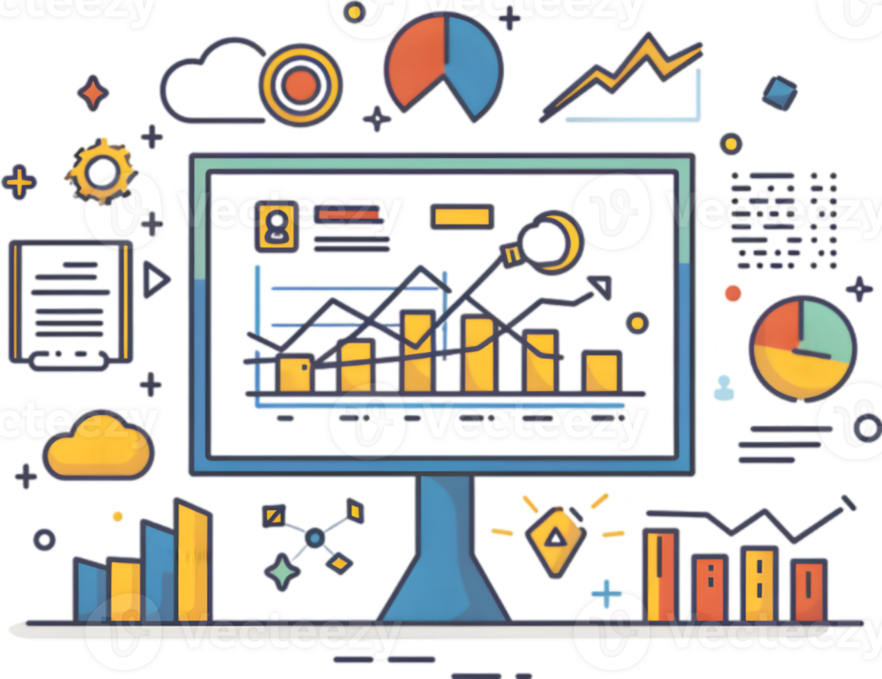 A computer monitor with graphs and charts on it png
