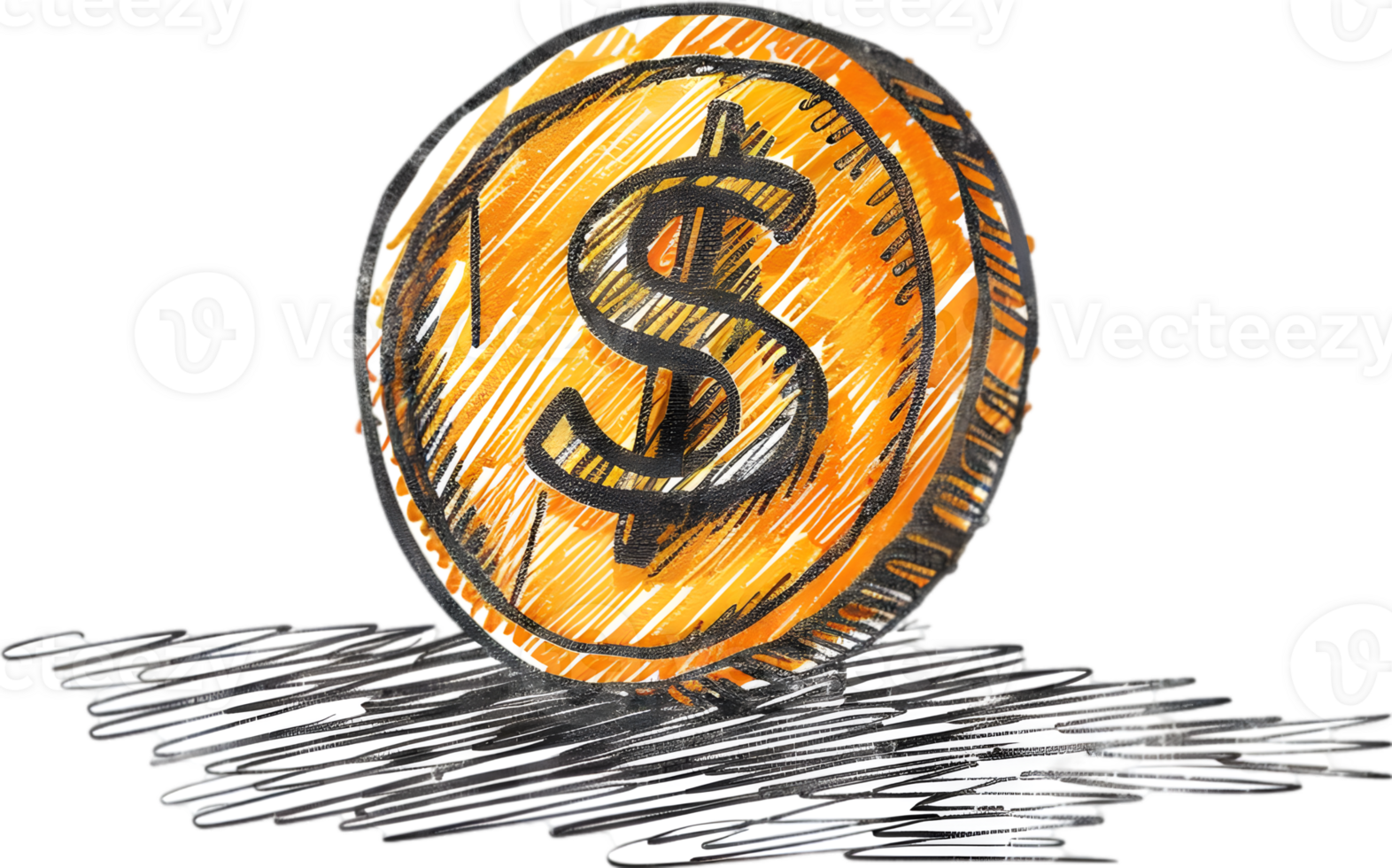 A drawing of a dollar coin with a dollar sign png