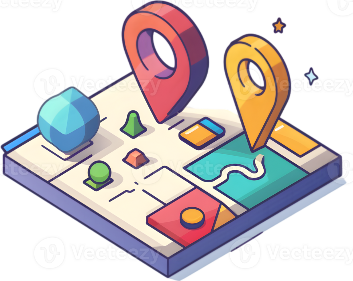 A map with pins and a map marker png
