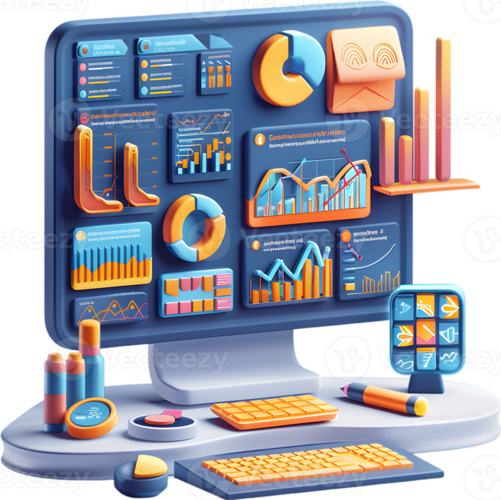 A computer monitor with various graphs and charts on it png