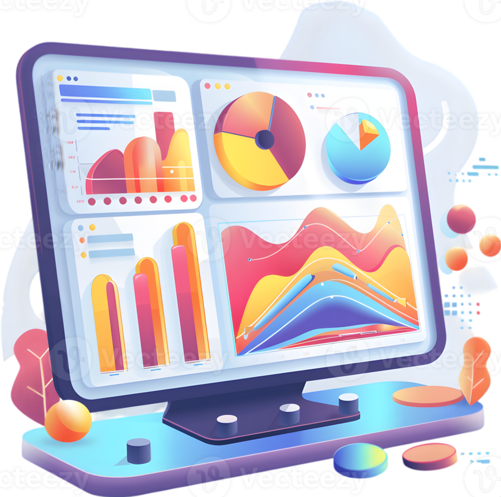 A computer screen with graphs and charts on it png