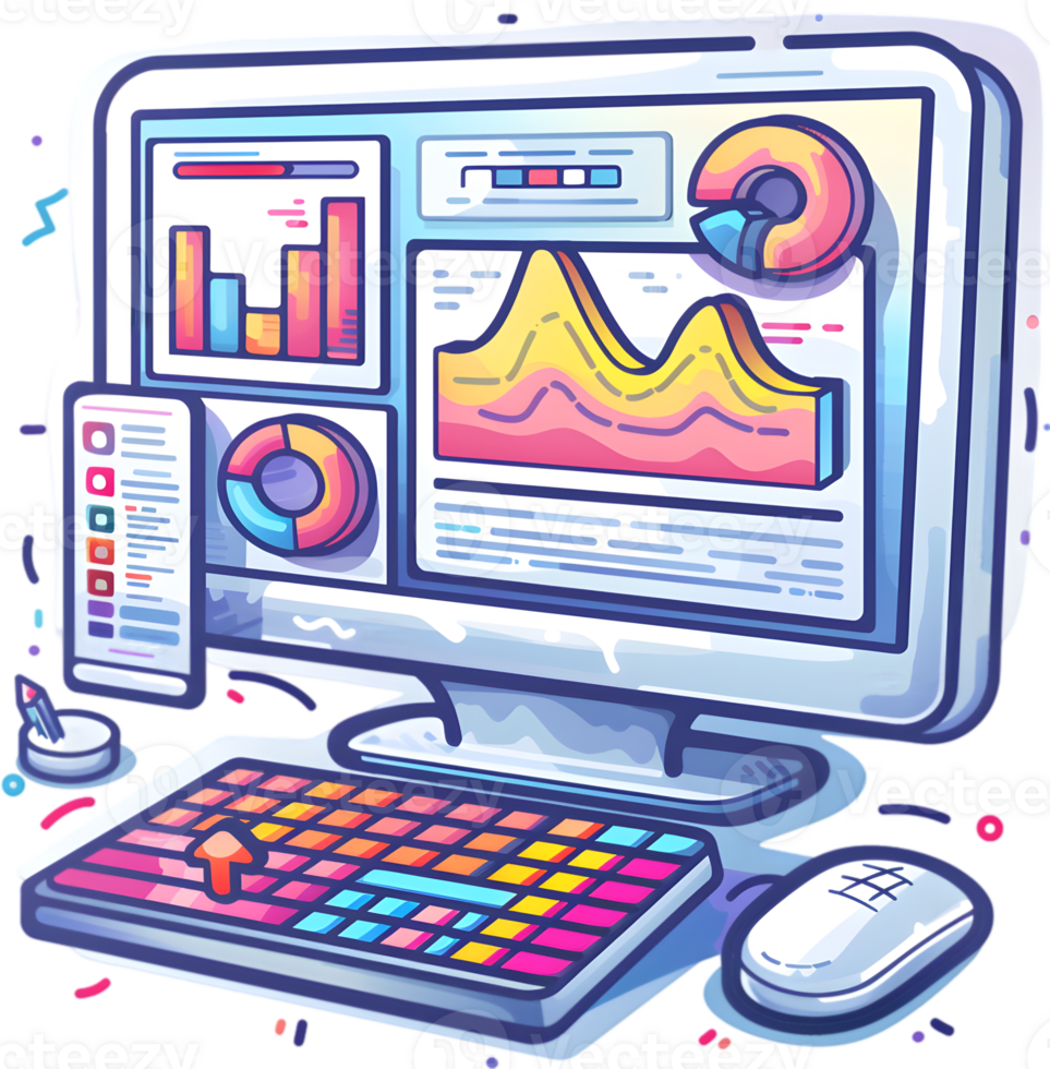uma computador com uma teclado e monitor em isto png