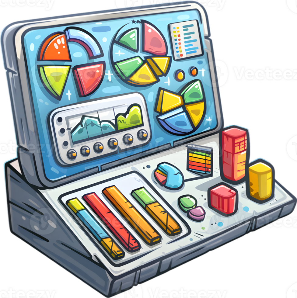 A laptop with a dashboard of graphs and charts png