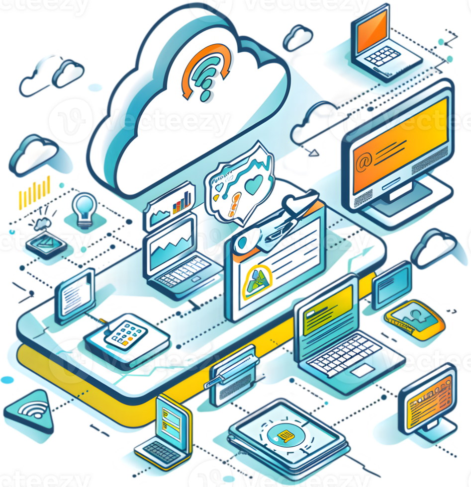 A cloud computing device with various devices png