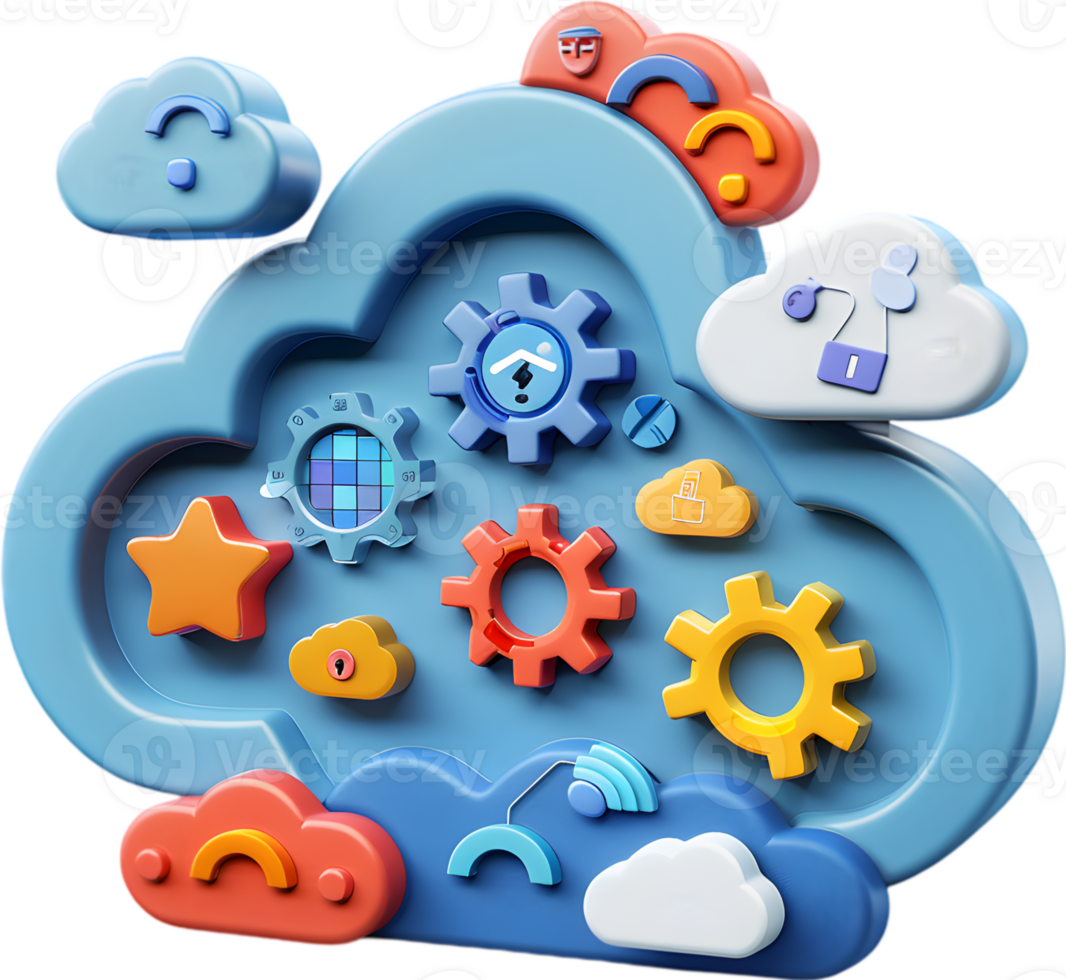 Cloud computing with gears and other icons png