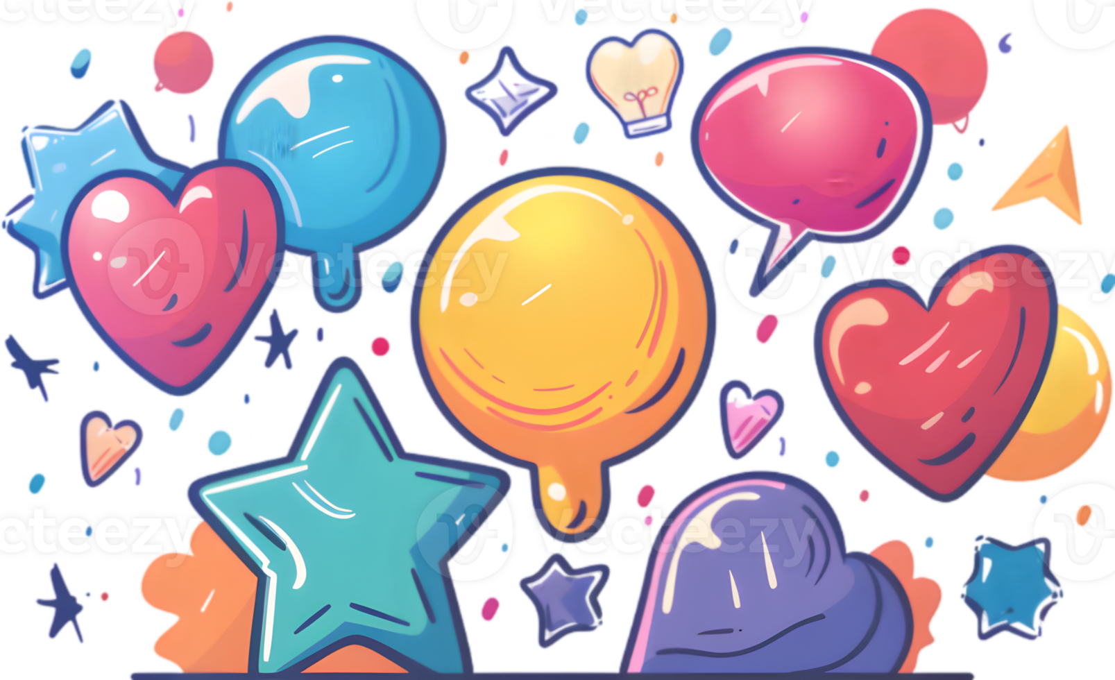 A colorful balloon and heart shape with stars and hearts png