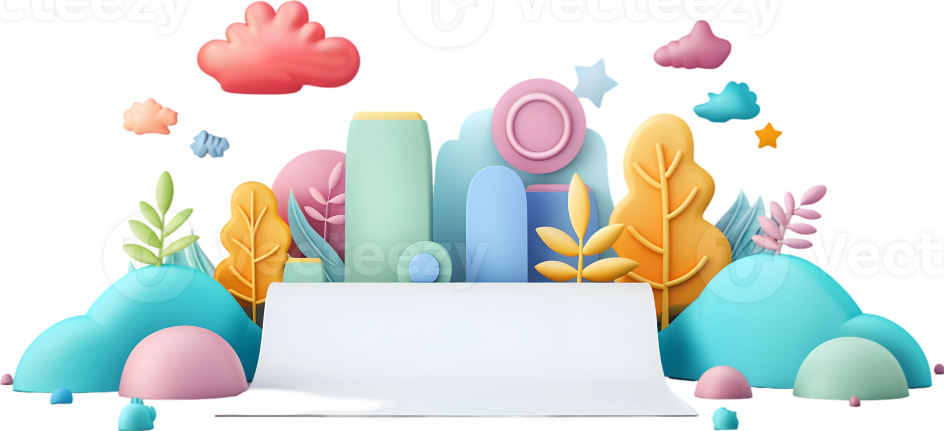 A blank sheet of paper surrounded by colorful objects png