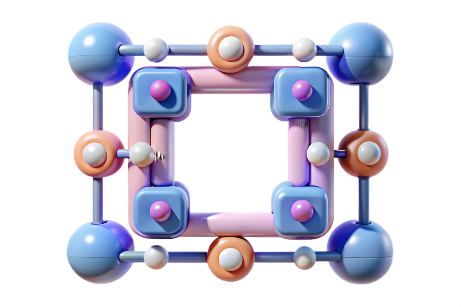 A 3d rendering of a molecule with a square shape png