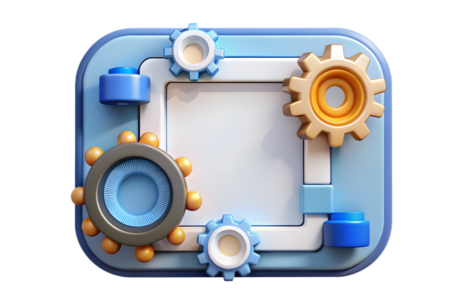 A blue and white square with gears on it png