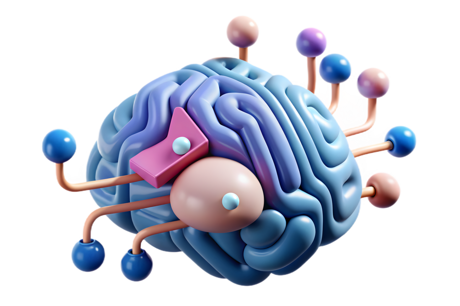 A brain with many different colored balls in it png