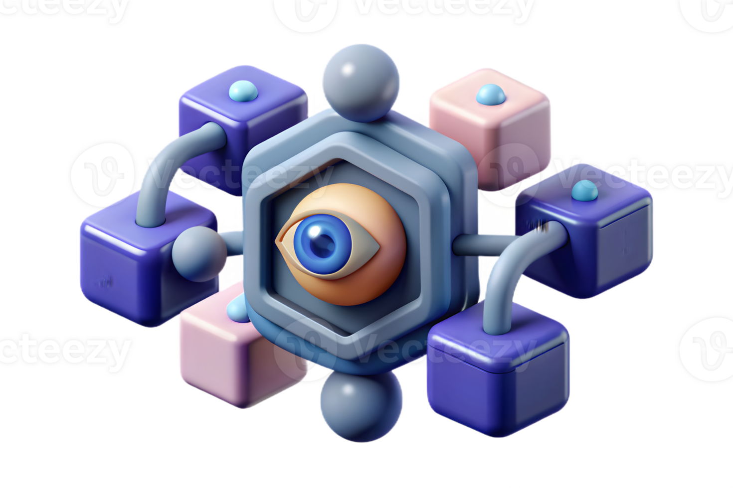 Isometric 3D AI Driven Ethical AI Elements concept as Abstract elements featuring symbols of ethics intertwined with digital AI patterns. The design is isolated on a white b png