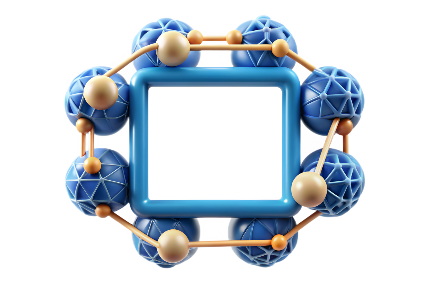 A blue and white square frame with a bunch of balls png
