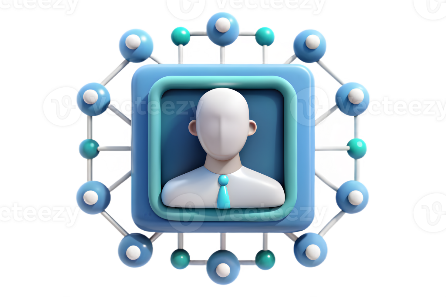 Isometric 3D AI Driven Human Centric Frame concept as A border frame with human silhouette and digital connections on the left and right sides leaving the center as copy space. The png