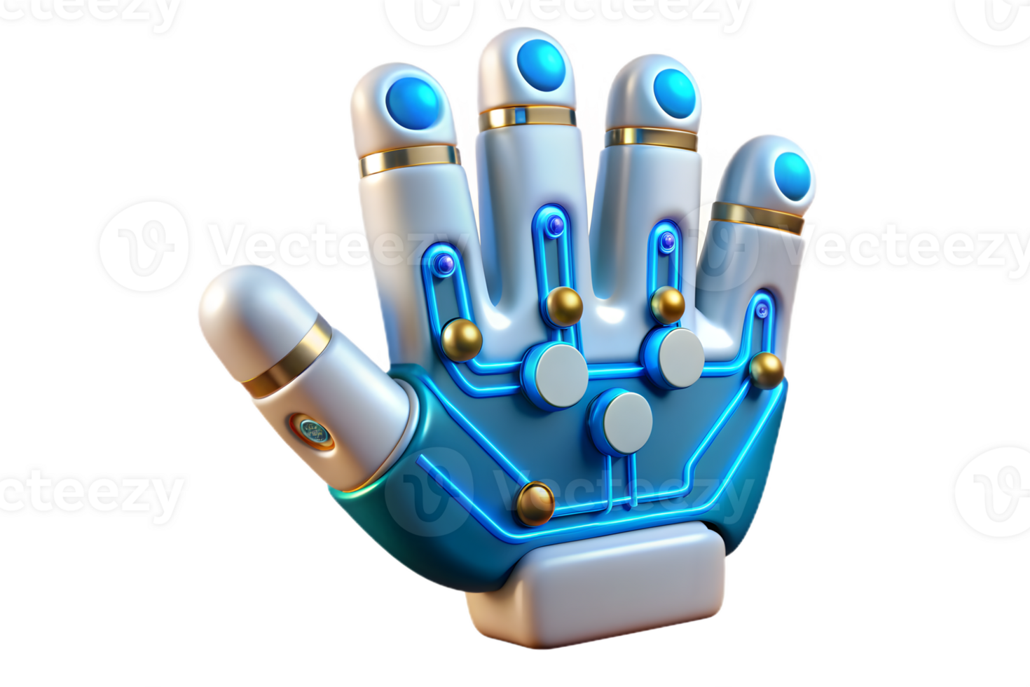 Isometric 3D AI Driven Robotic Hand Elements concept as Abstract elements featuring a robotic hand with glowing digital circuits. The design is isolated on a white backgroun png