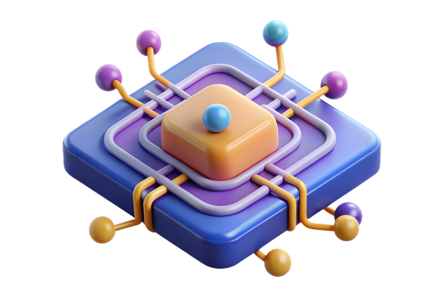 A computer chip with many different colored balls png