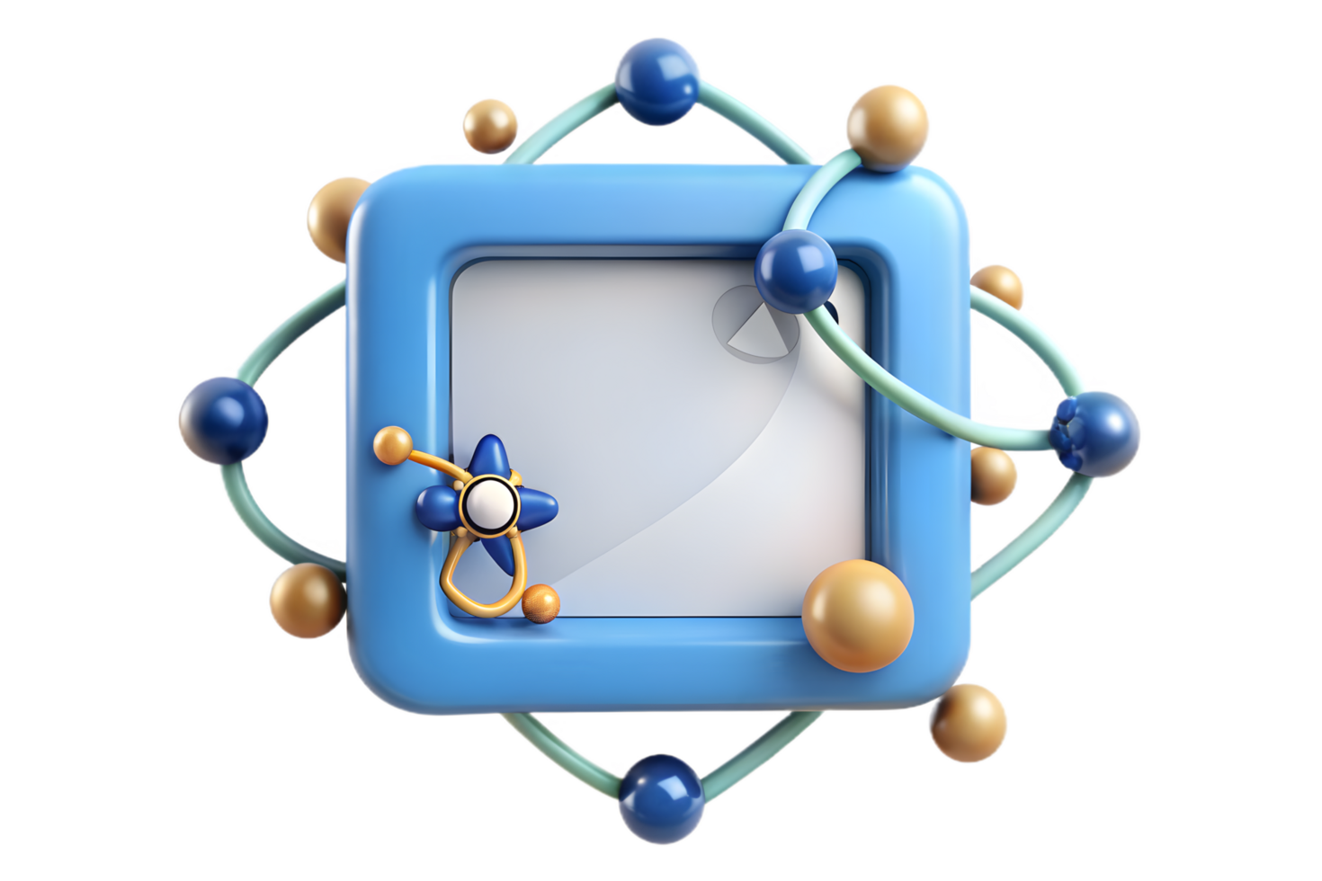 A blue frame with a picture of a molecule png