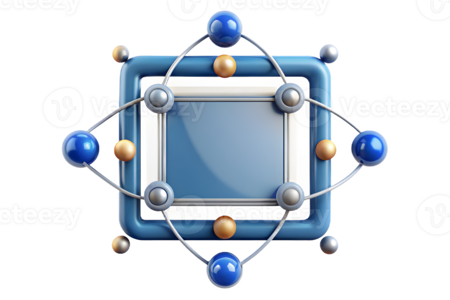 Isometric AI Driven Quantum Computing Frame concept as A minimalistic border frame with quantum elements and particle patterns on the left and right sides leaving the center as cop png