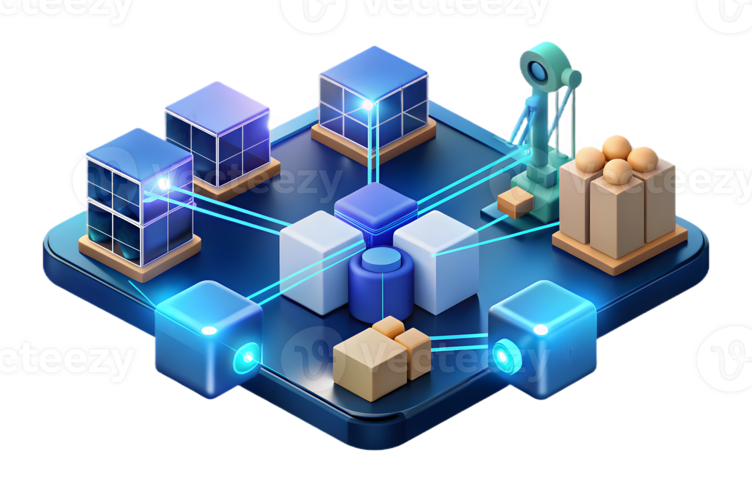 Isometric AI Enhanced Supply Chain Management concept as A glowing abstract background featuring interconnected lines and data nodes symbolizing the transformation of supply chain png