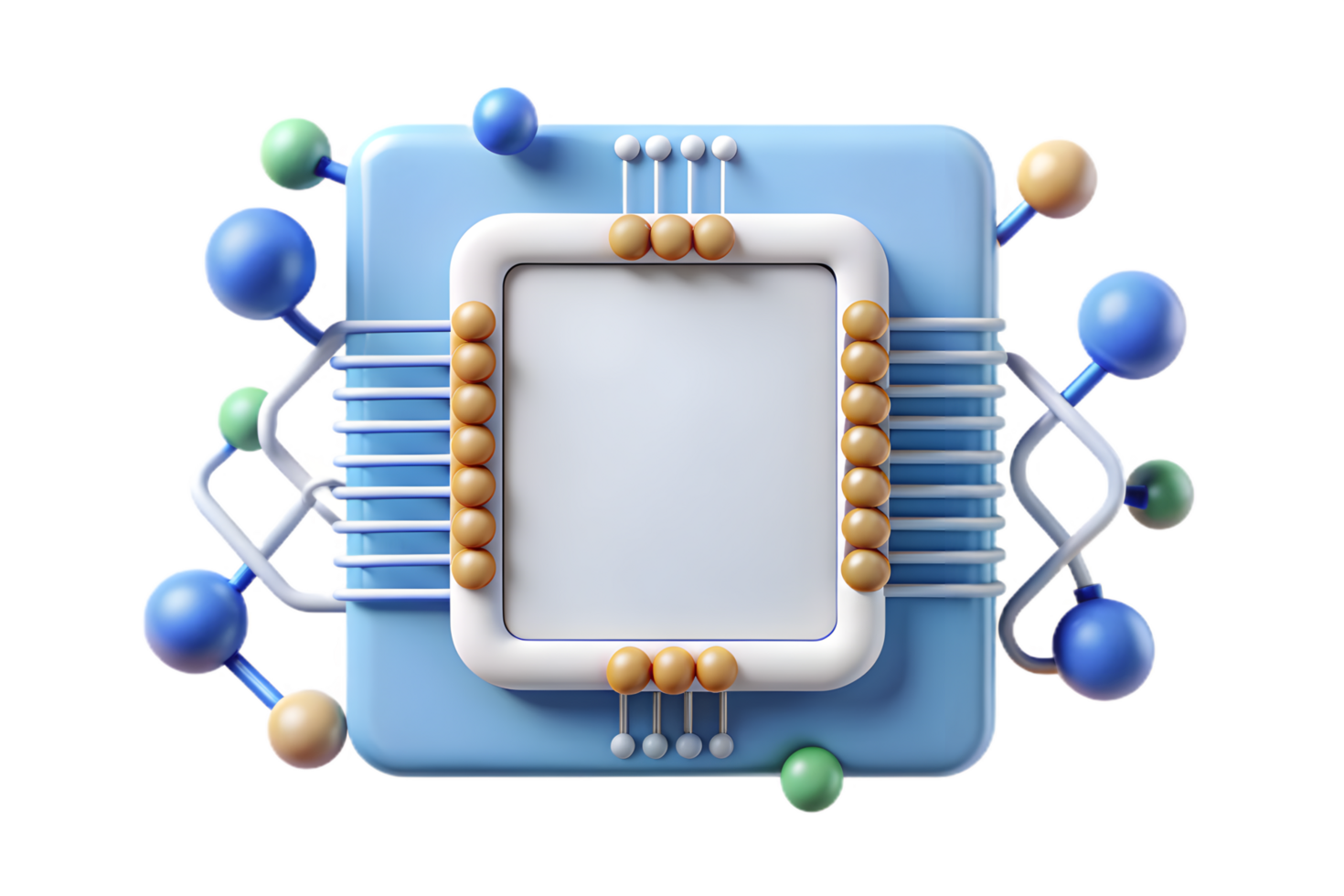 A computer chip with a frame and a bunch of different colored balls png