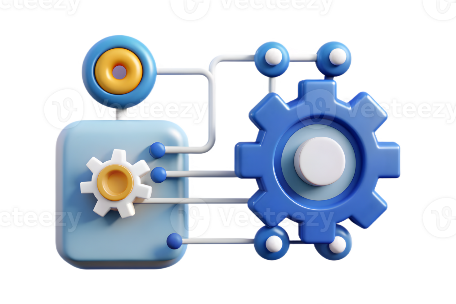Isometric AI Powered Automation Flow concept as A clean abstract depicting automation flow with gears and data streams. The design is isolated on a white background r png