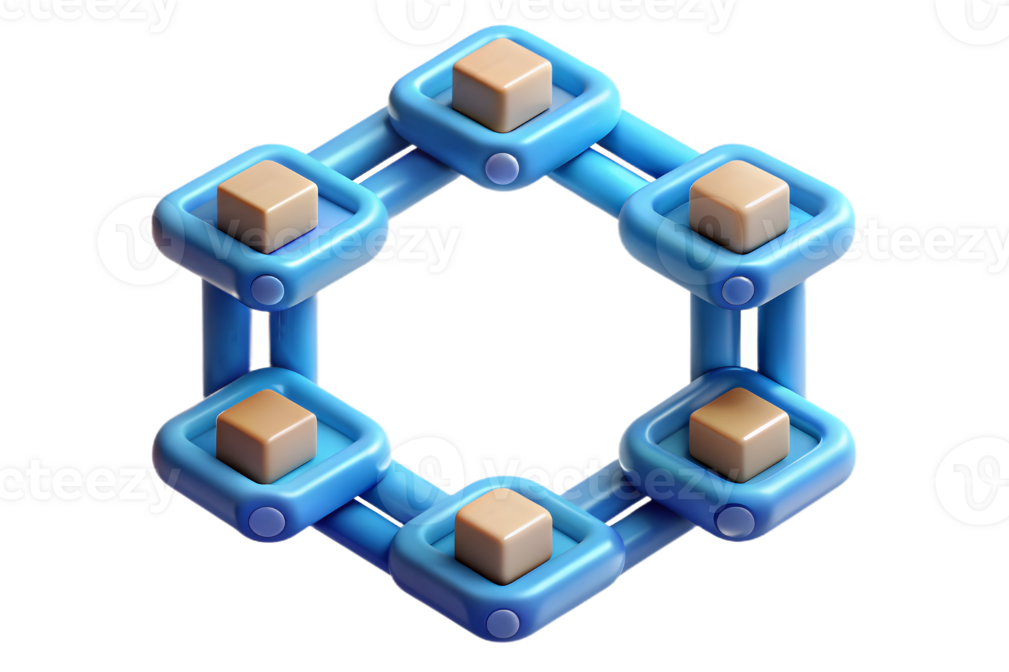 Isometric AI Powered Blockchain Border Frame concept as A clean border frame featuring blockchain elements on the top and bottom edges with ample copy space in the center. The desi png