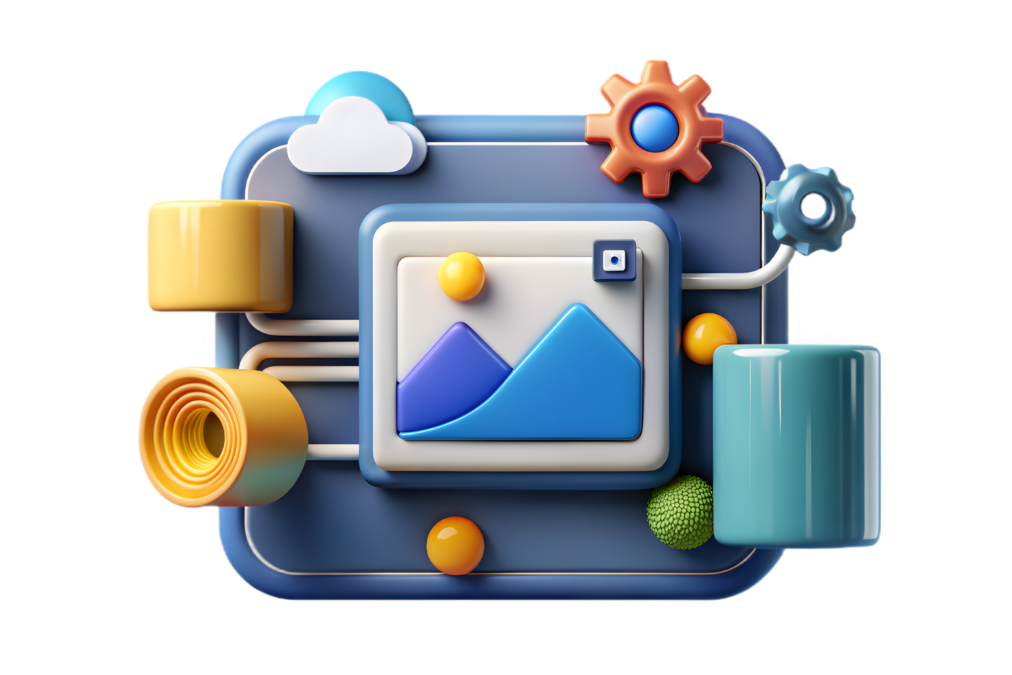 A blue and yellow icon with a computer and a cloud png