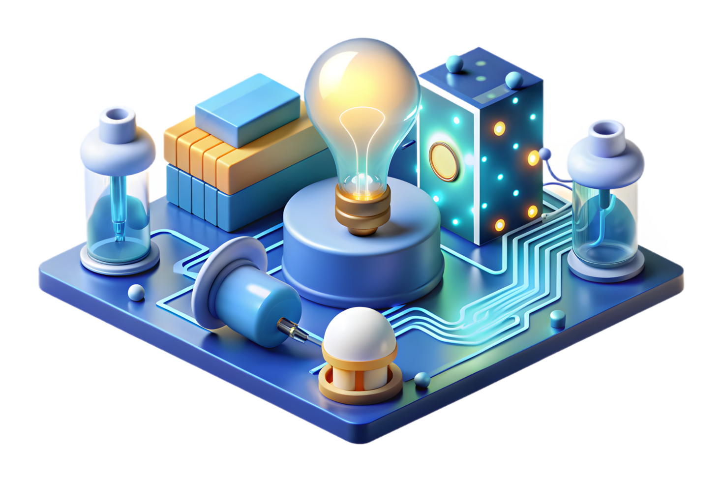 A blue light bulb and a circuit board png
