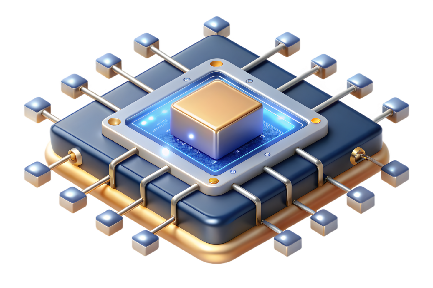 A computer processor with a blue cube on top png