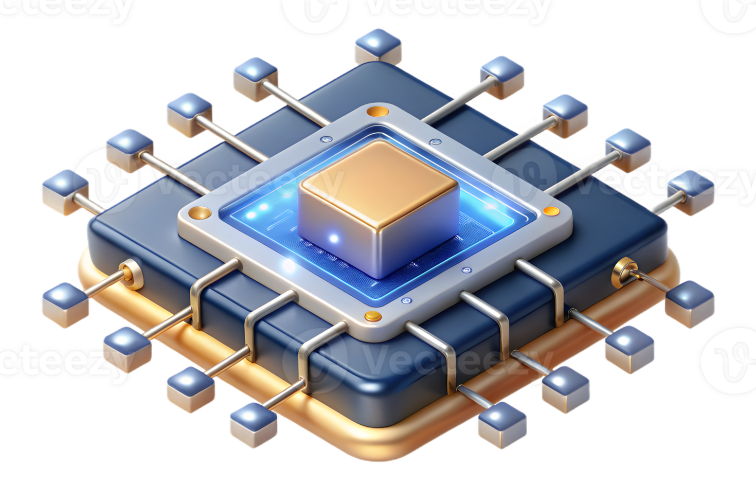 Isometric AI Powered Quantum Circuit Frame concept as A border frame with quantum circuit patterns on the top and bottom edges providing ample copy space in the center. The design png