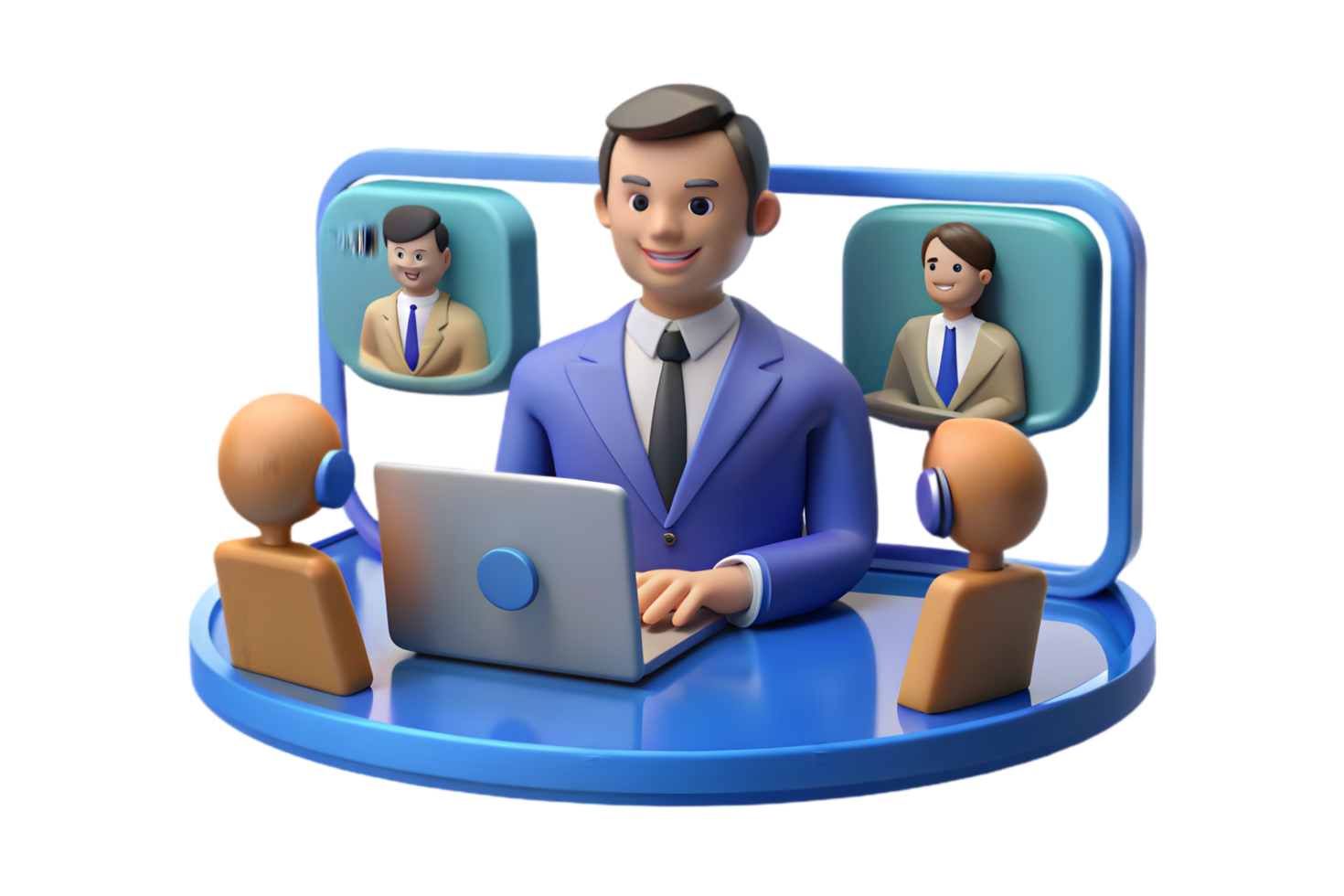 A man in a suit is sitting at a computer with a group of people png