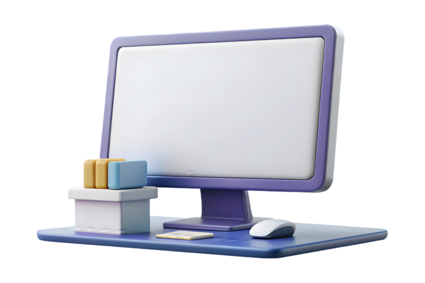A computer monitor with a keyboard and mouse on top png