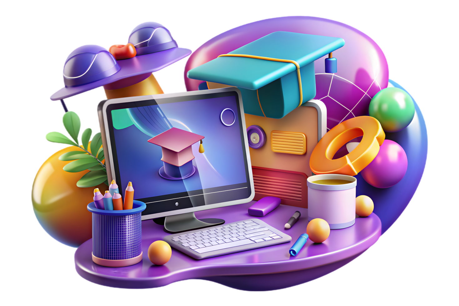 A computer, a mouse, a book, and other items png