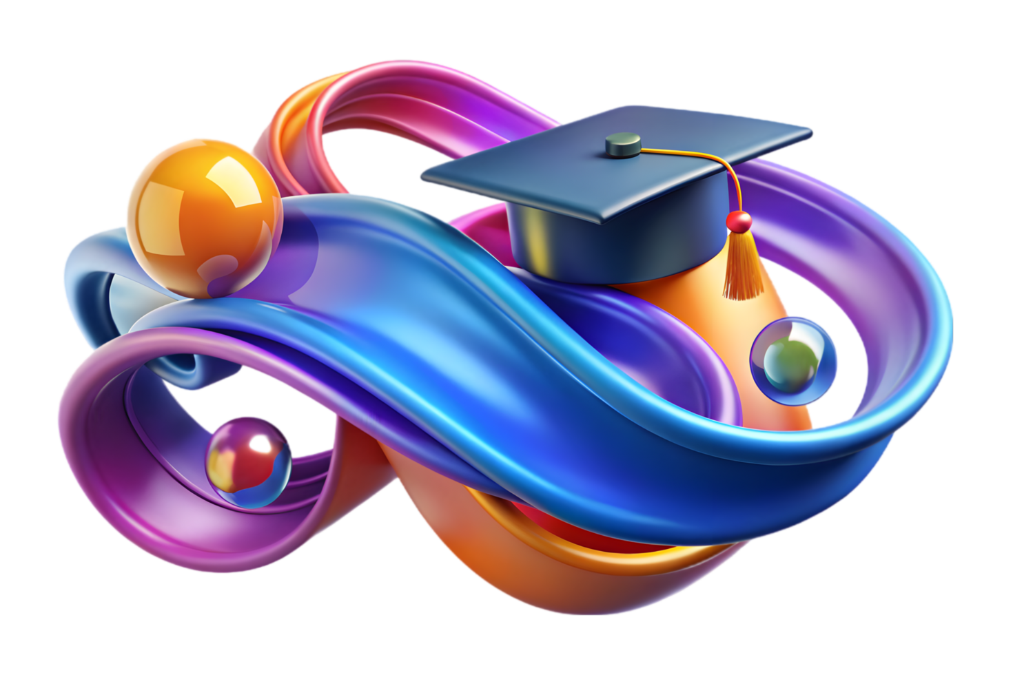 A graduation cap and a colorful swirl png
