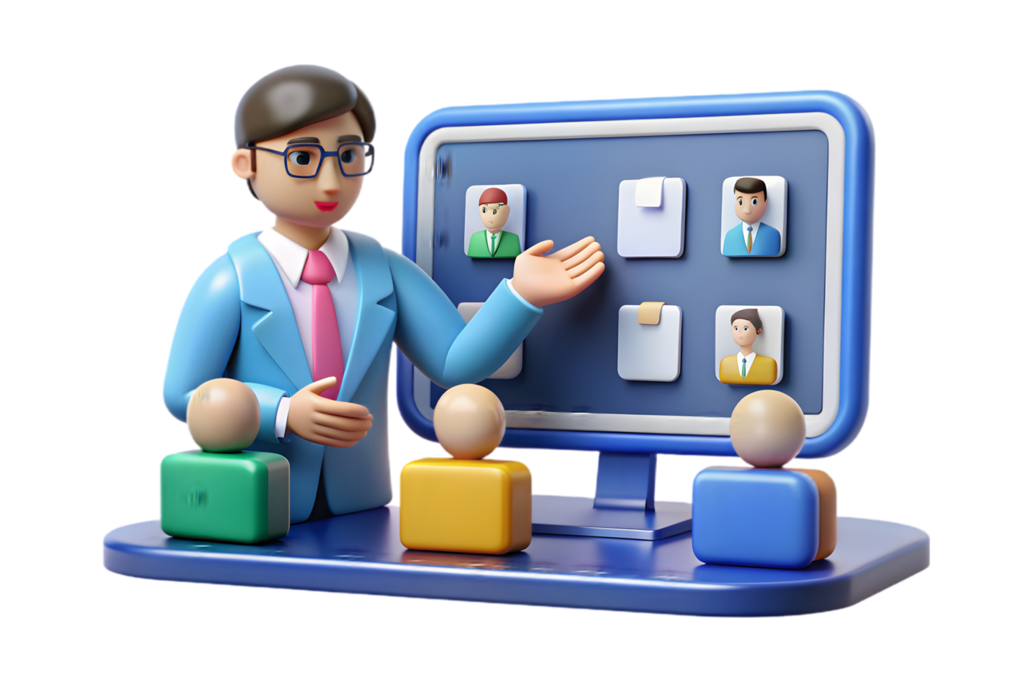A man in a suit is standing in front of a computer screen png