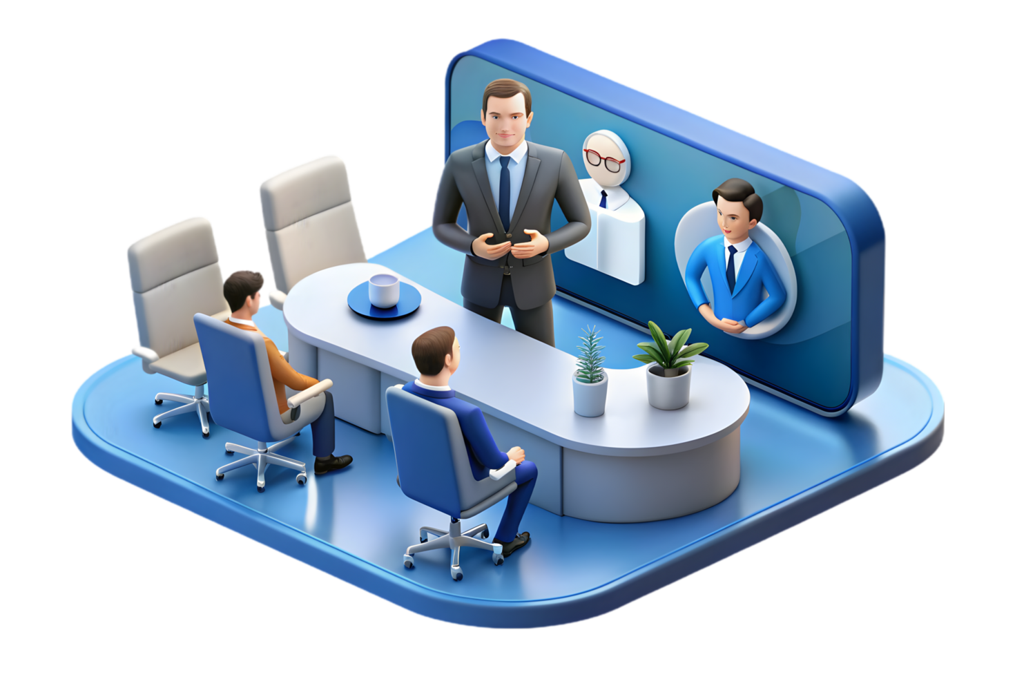 A business meeting with people sitting around a table png