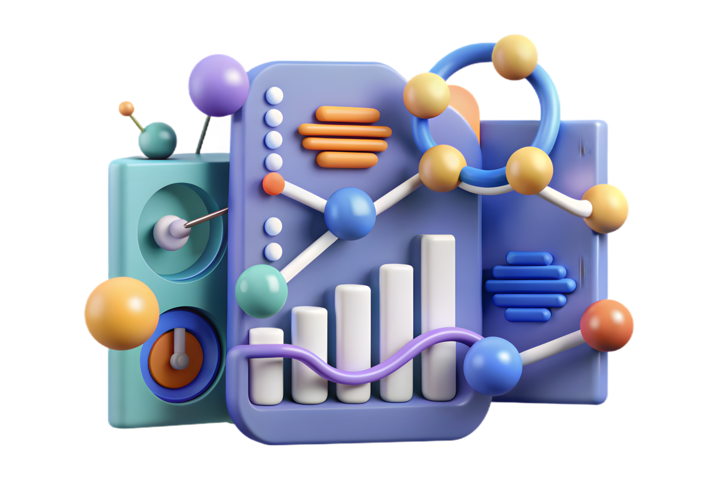 A colorful mobile phone with a graph and other objects png