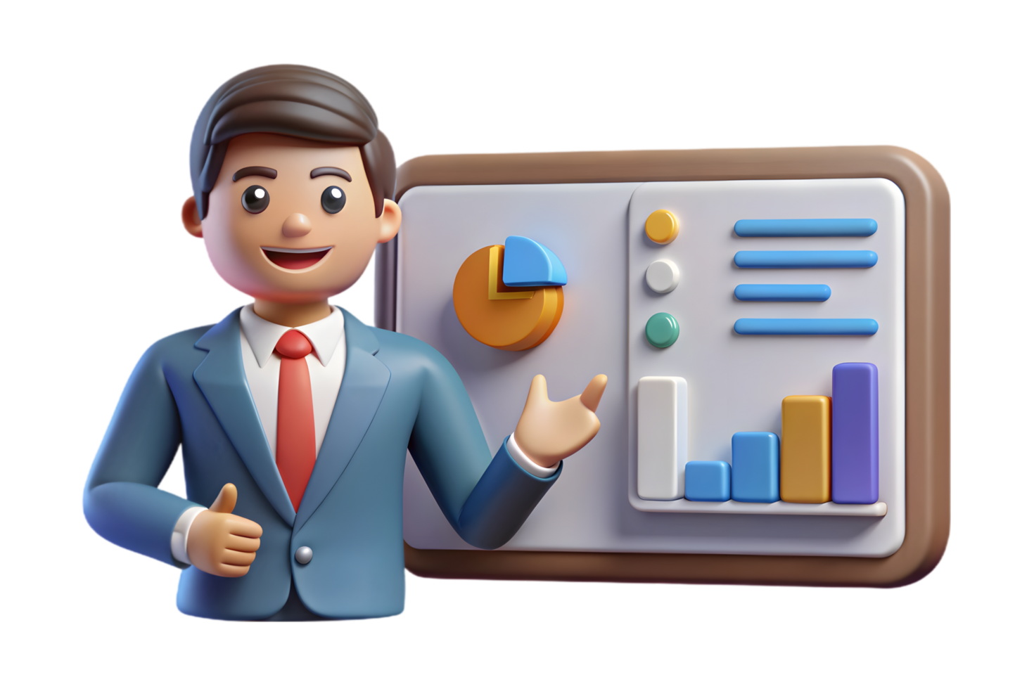 A cartoon man in a suit and tie standing next to a whiteboard png