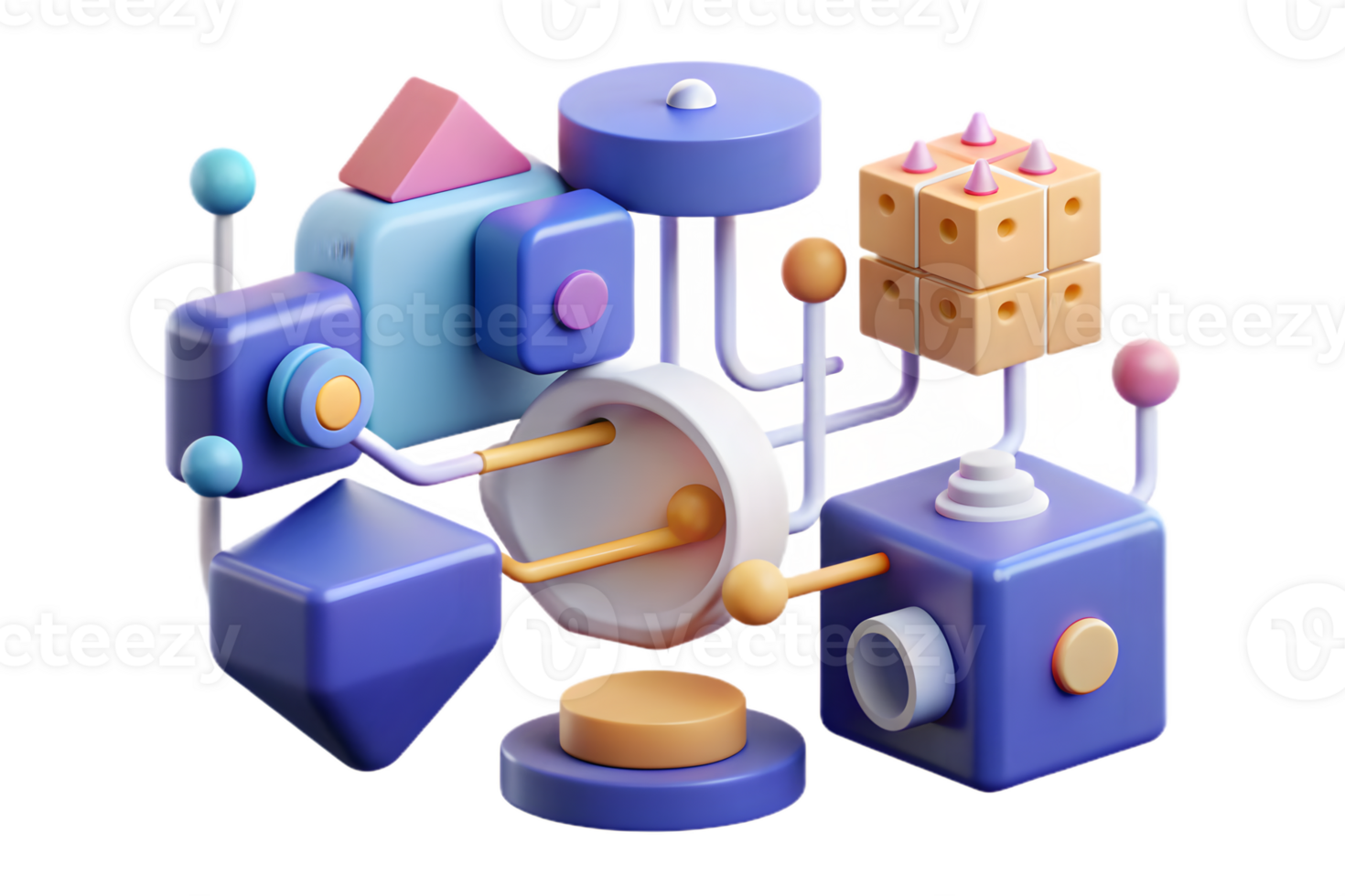 Isometric Flat AI Driven Data Flow Elements concept as Abstract elements featuring dynamic data streams flowing through geometric shapes. The design is isolated on a white b png
