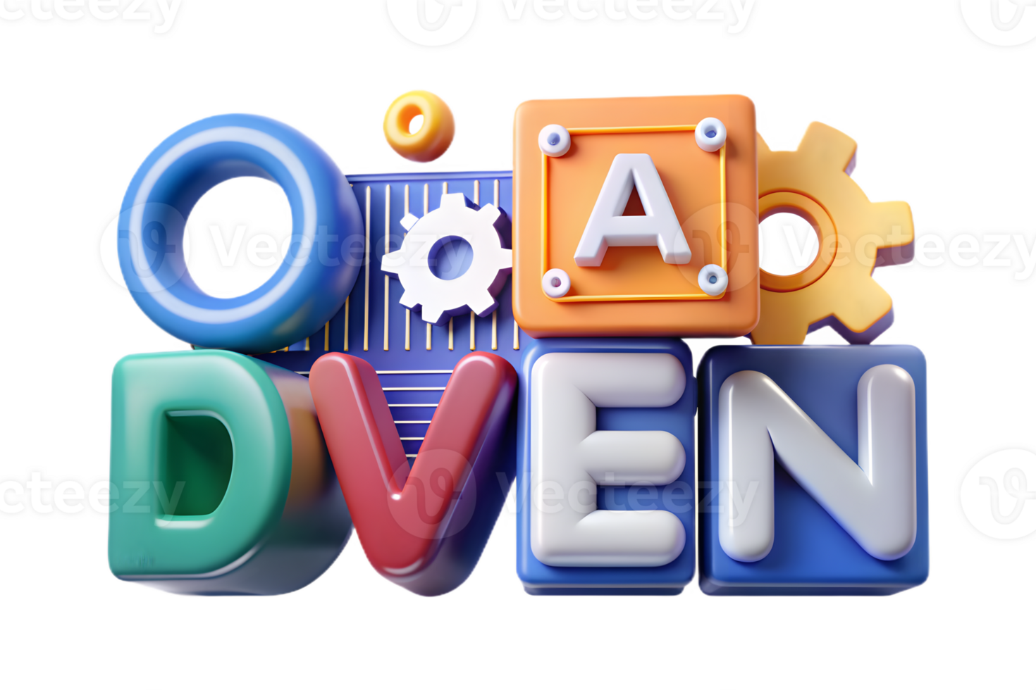Isometric Flat AI Driven Language Processing Elements concept as Abstract elements representing natural language processing with flowing text and digital patterns. The desig png