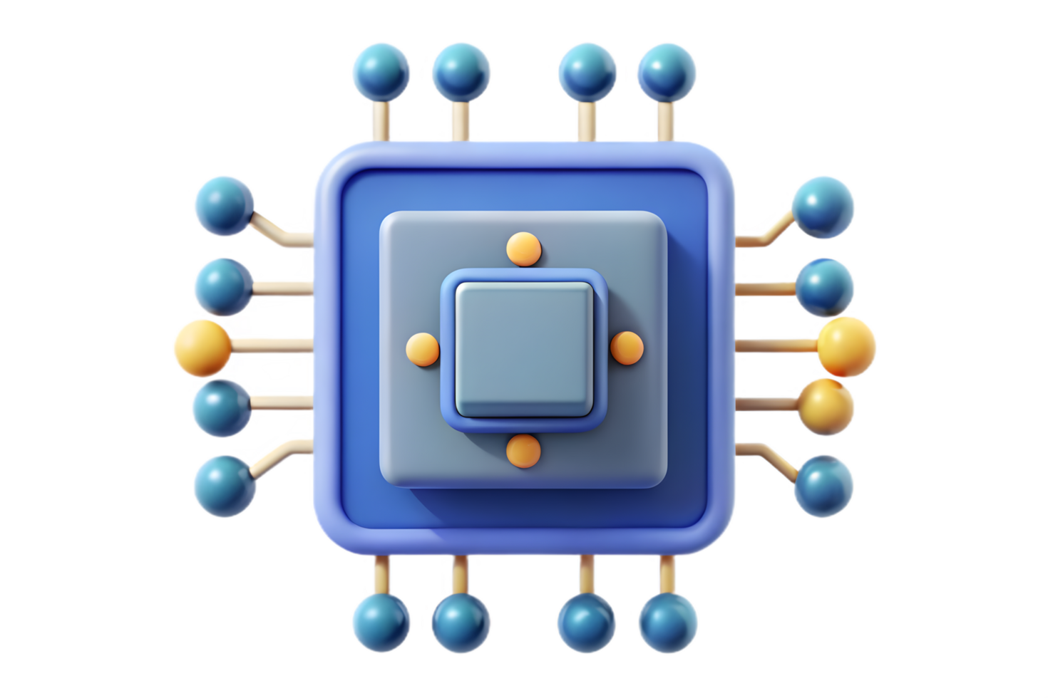 A blue computer chip with many small blue buttons png