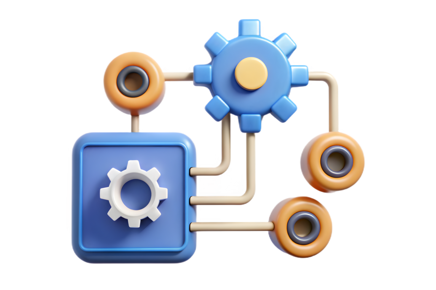 A blue and orange icon with gears and gears png