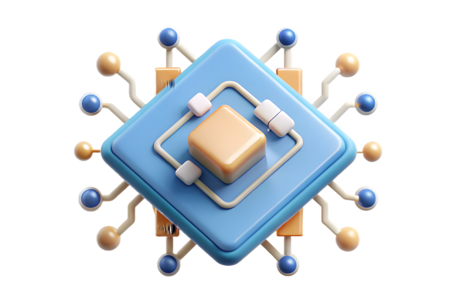 The cpu is surrounded by many small pieces png