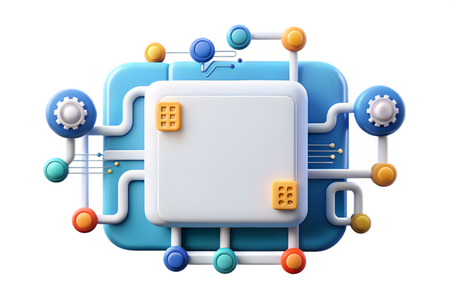 A computer chip with colorful buttons and wires png