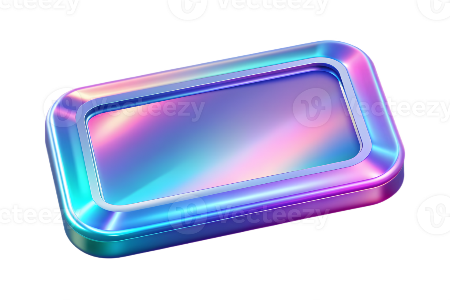 Isometric Flat Holographic Digital Frame with Glowing Borders concept as A digital photo frame with holographic glowing borders isolated on a glossy white surface. The design inclu png