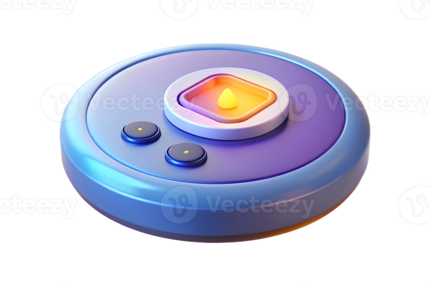 Isometric Flat Holographic Smart Thermostat with Glowing Display concept as A smart thermostat with a holographic glowing display isolated on a glossy white surface. The scene is i png