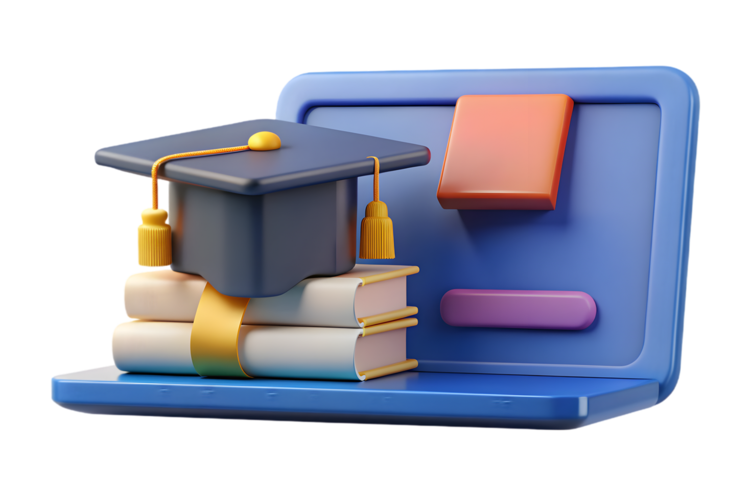 A laptop with a graduation cap and books png
