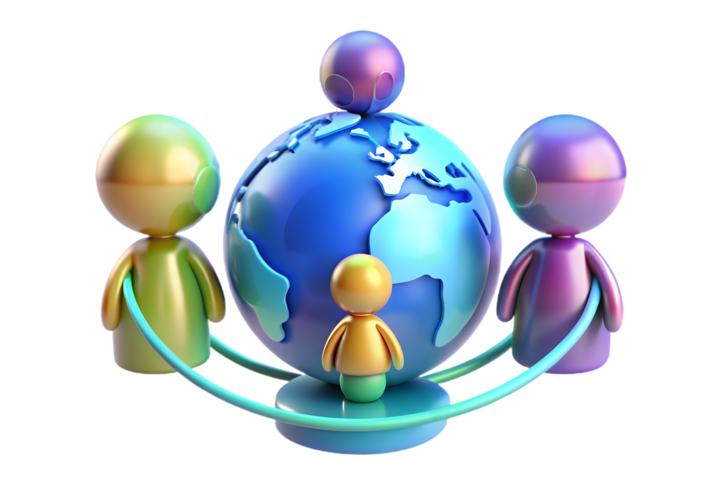 A group of people holding hands around a globe png