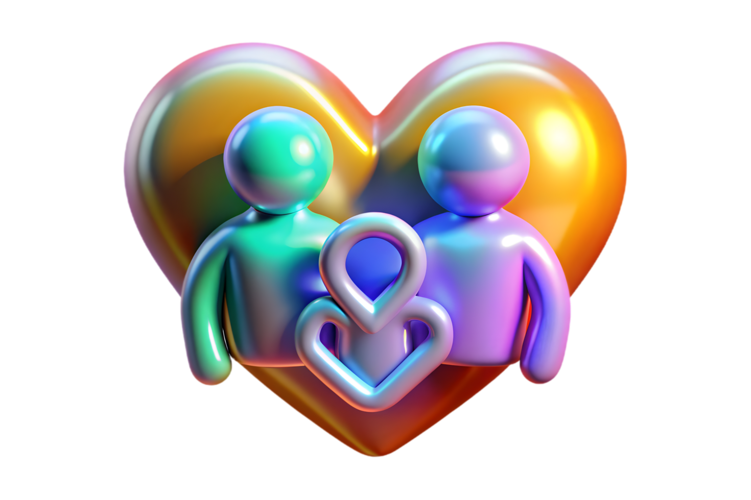 A rainbow colored heart with two people holding hands png