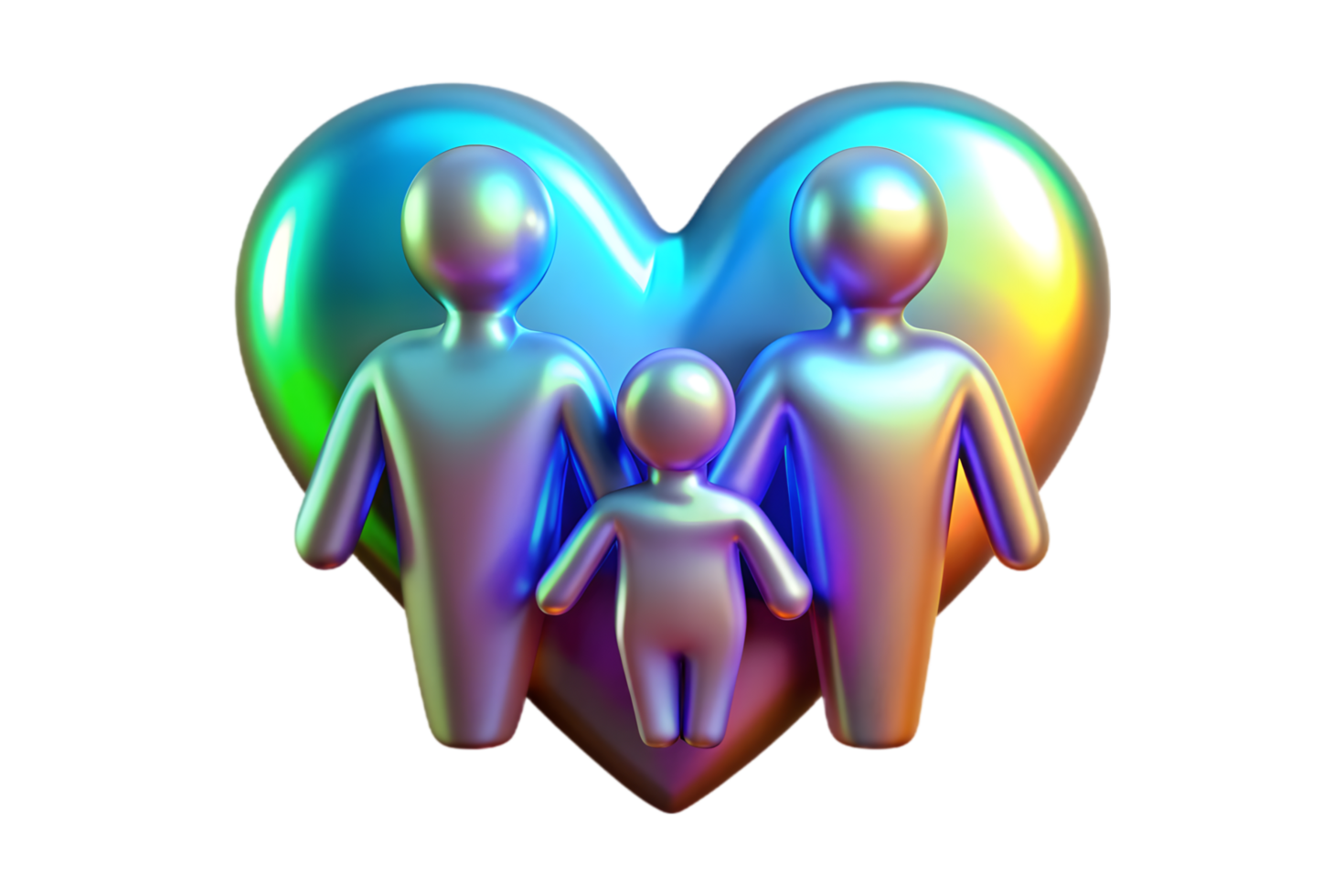 A rainbow colored family with a heart shape png