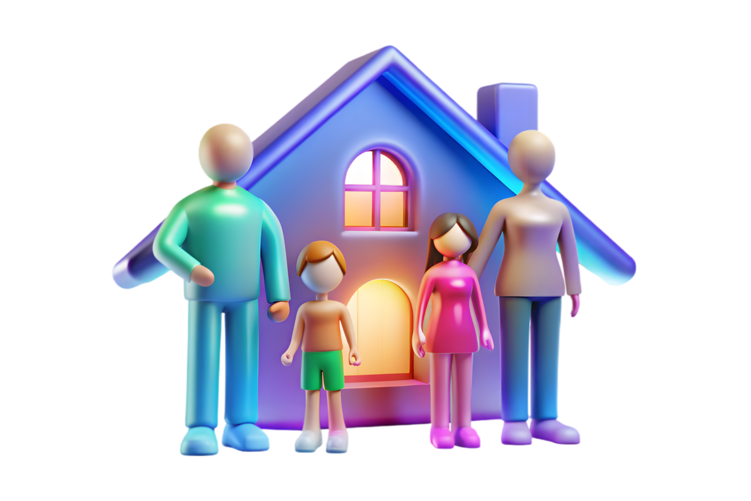 A family is standing in front of a house png